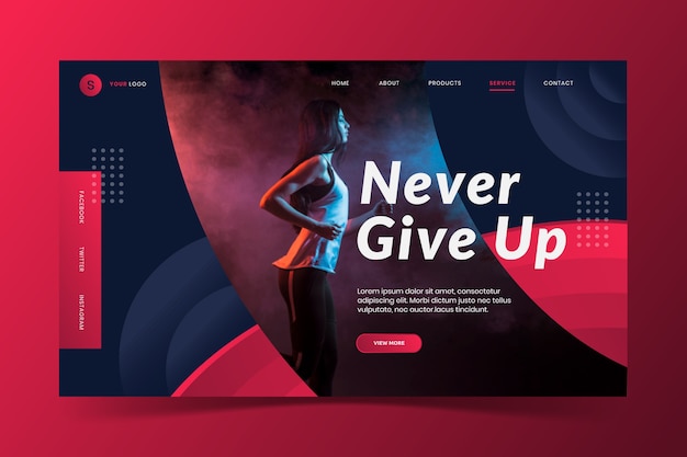 Free vector sport landing page with picture template