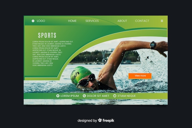 Sport landing page with swimmer