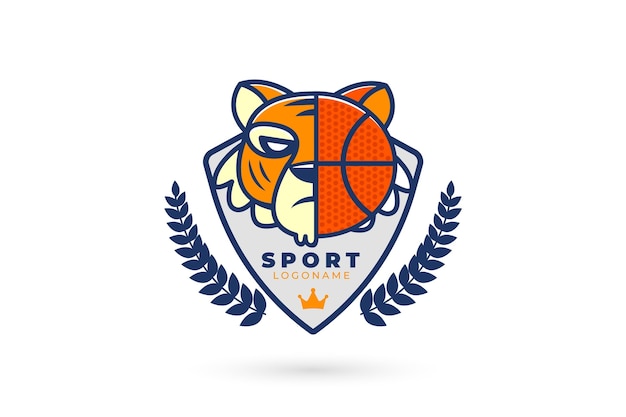 Sport logo with tiger and basketball