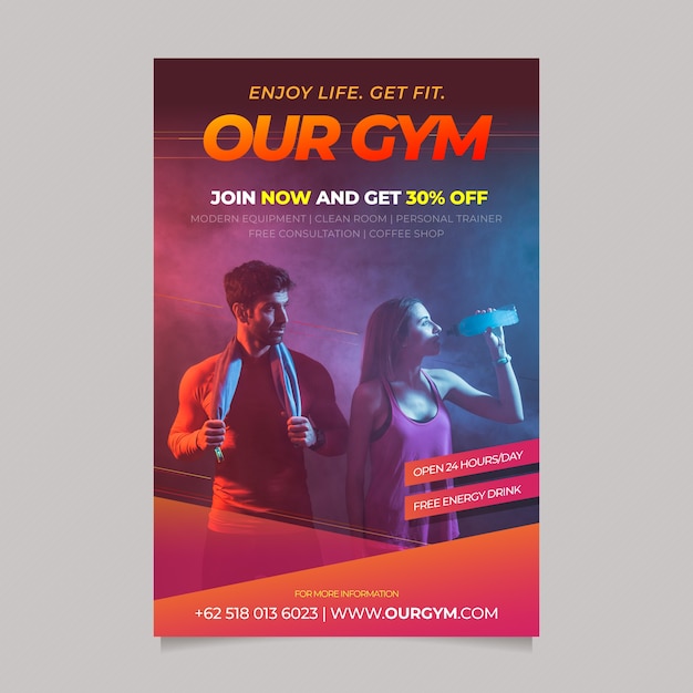 Free vector sport poster design with photo