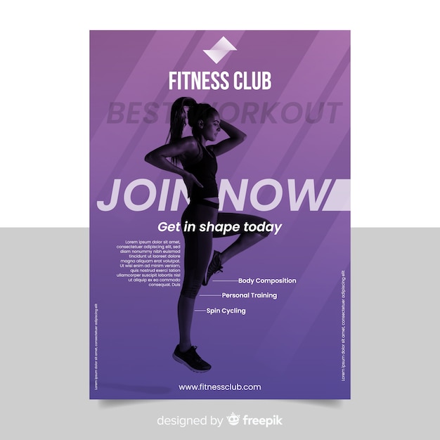 Free vector sport poster template with chiaroscuro image