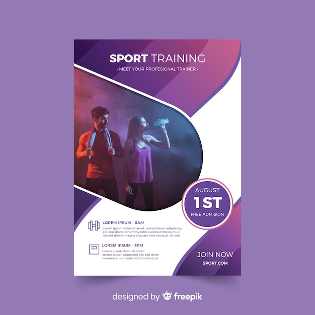 Free vector sport poster template with chiaroscuro photo