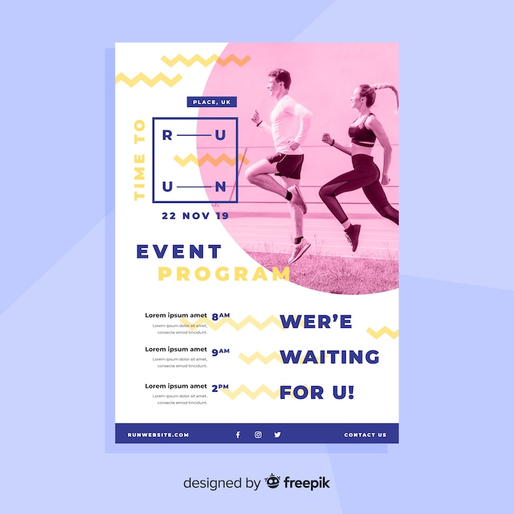 Free Vector sport poster template with chiaroscuro photo