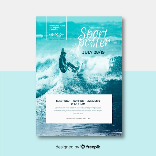 Free vector sport poster template with image