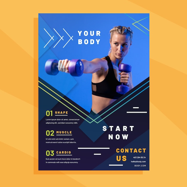 Free vector sport poster template with photo