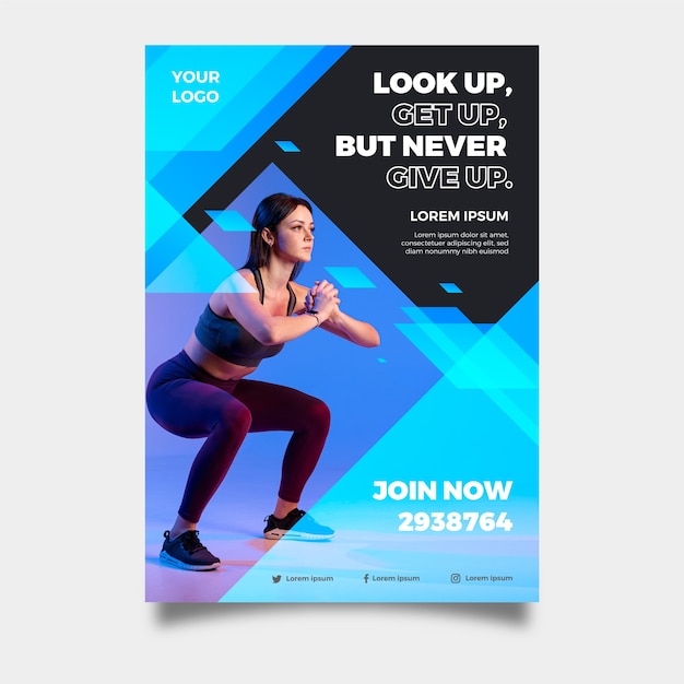 Free vector sport poster template with photo