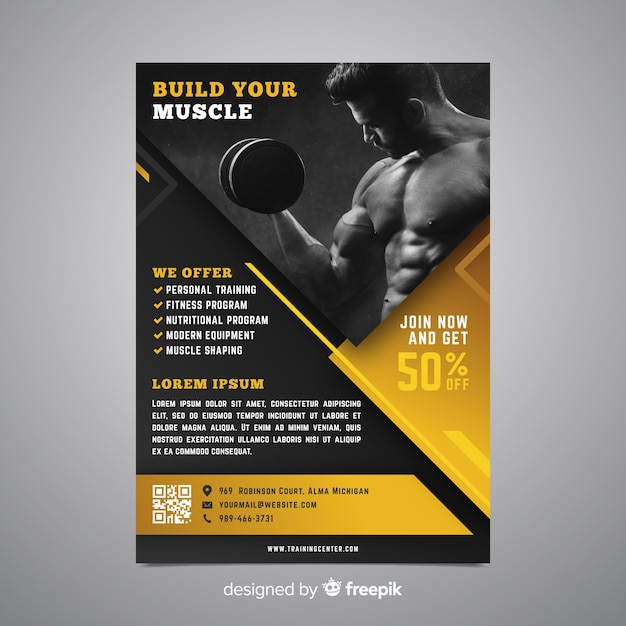 Free vector sport poster template with photo