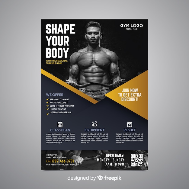 Free vector sport poster template with photo