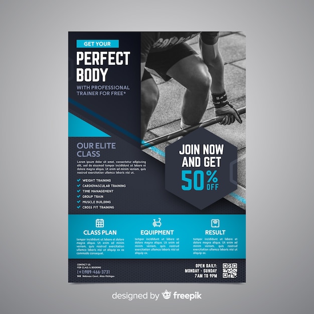 Free vector sport poster template with photo