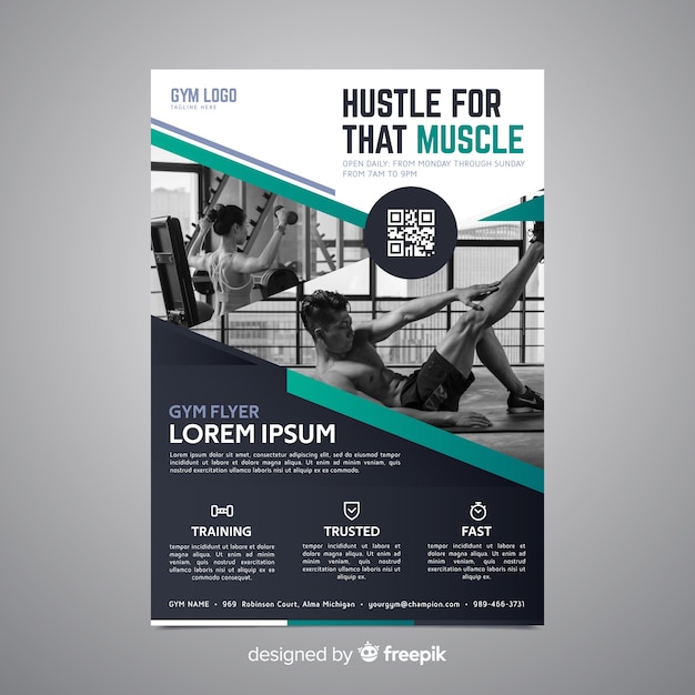 Free vector sport poster template with photo