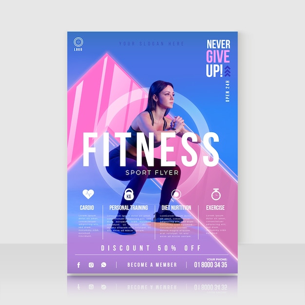 Free vector sport poster template with photo