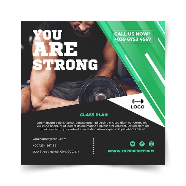 Free vector sport poster template you are strong text