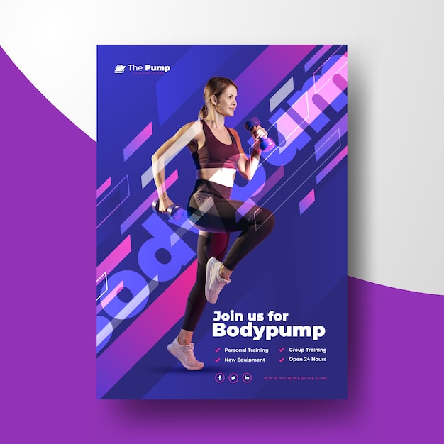 Sport Poster Design with Woman Working Out – Free Vector Download