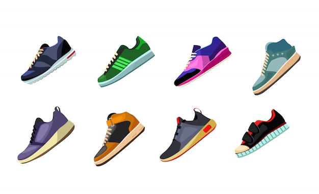 Бесплатное векторное изображение Комплект спортивной обуви и кроссовок