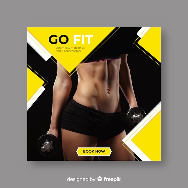 Free vector sport square banner with photo