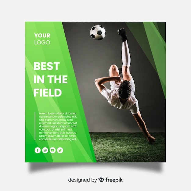 Free vector sport square banner with photo