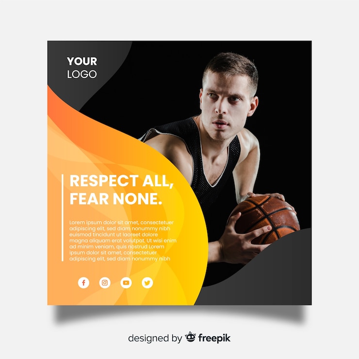 Free Vector sport square banner with photo