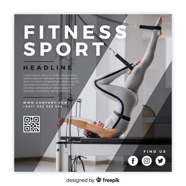 Sport square banner with photo