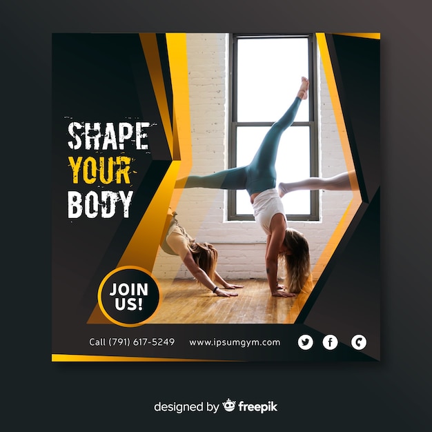 Free vector sport square banner with photo