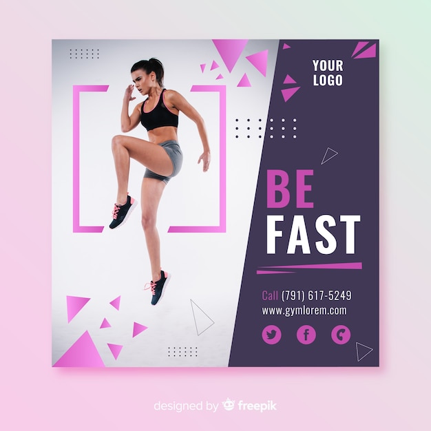 Free vector sport square banner with photo