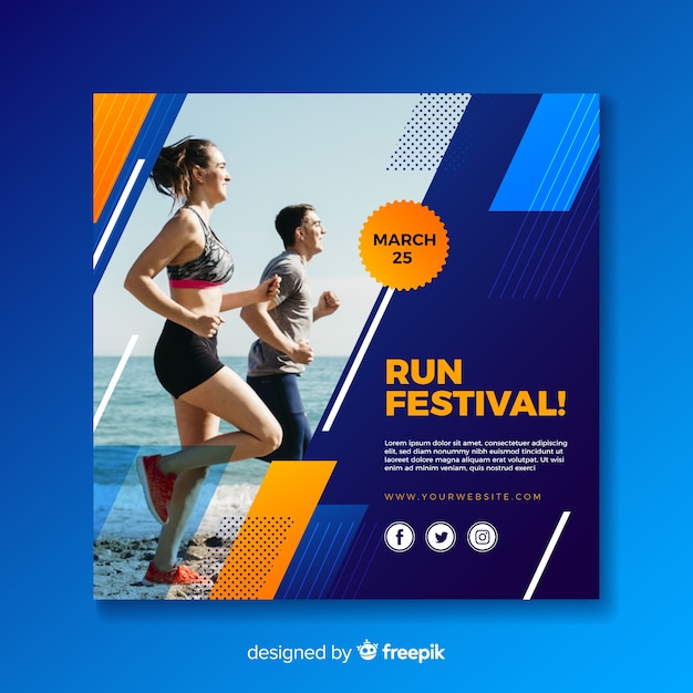 Free vector sport square banner with photo