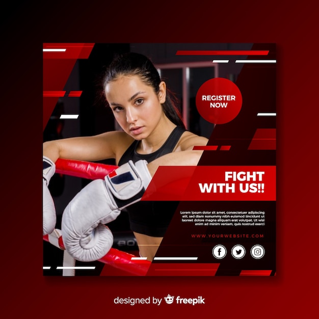 Sport square banner with photo