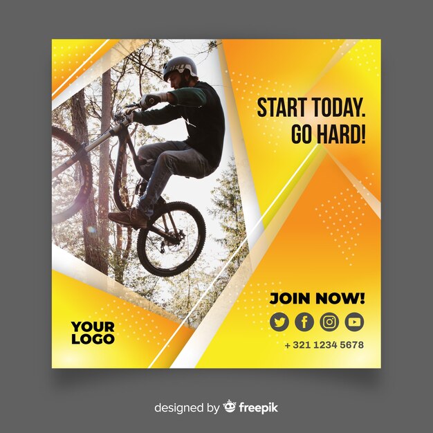 Sport square banner with photo