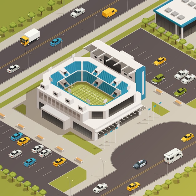 Бесплатное векторное изображение Спорт стадион площадь изометрическая композиция