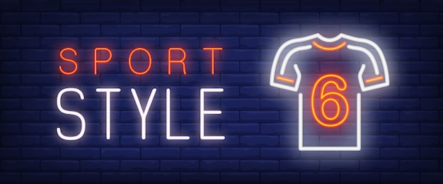 Free vector sport style neon text and t-shirt