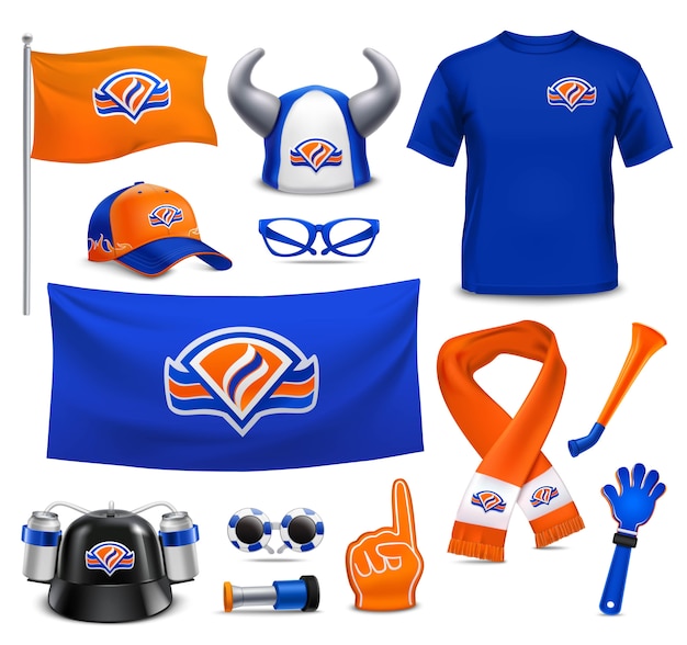 Vettore gratuito sport supporters fans accessori set realistico