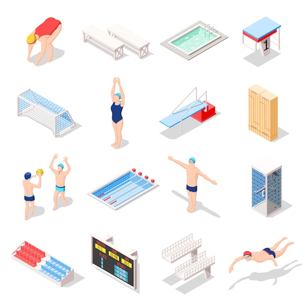 Free vector sport swimming pool isometric icons