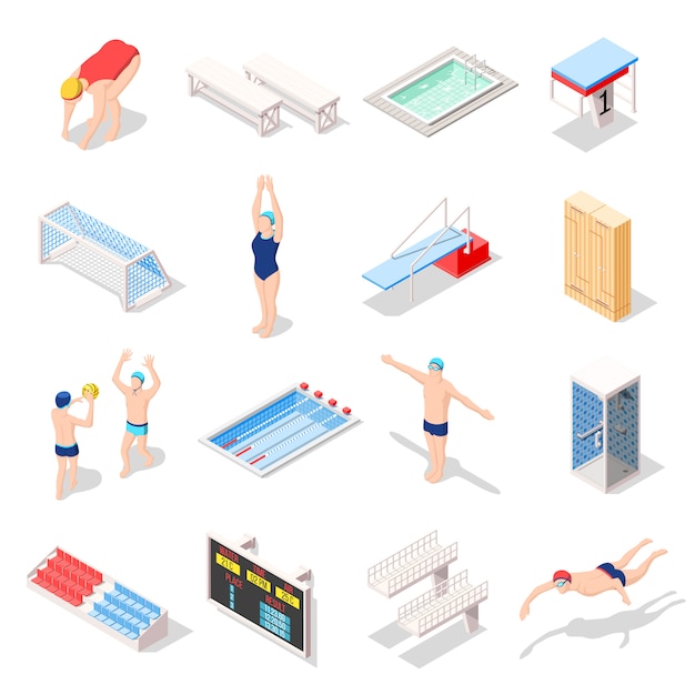 Sport Swimming Pool Isometric Icons