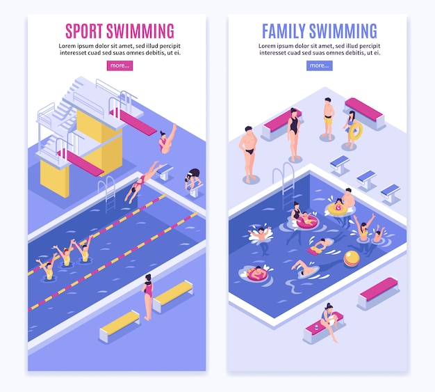 Sport swimming vertical banner set