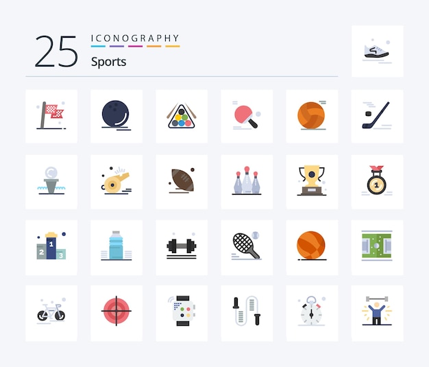 Free vector sports 25 flat color icon pack including table tennis racket ball play sport