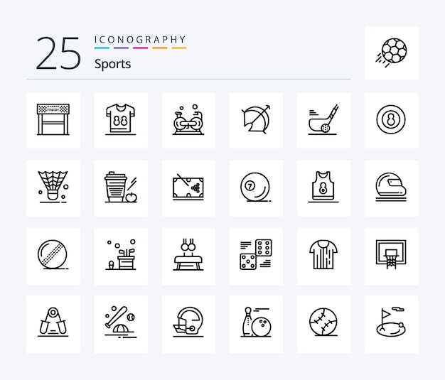 Free vector sports 25 line icon pack including target archery soccer cardio fitness