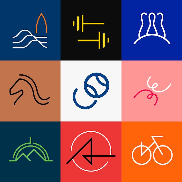 Vettore gratuito elemento del logo aziendale sportivo, set vettoriale di design colorato
