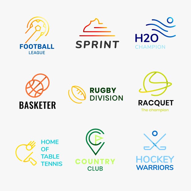 Sports business logo template, colorful gradient design vector set
