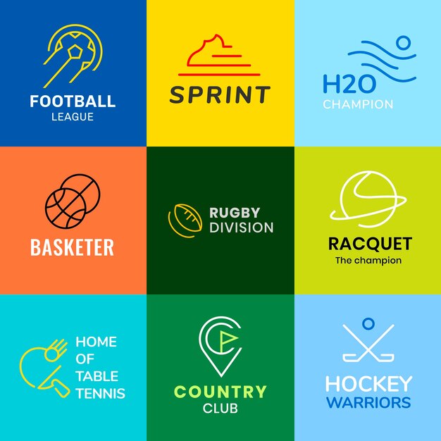 Sports business logo template, colorful modern design vector collection