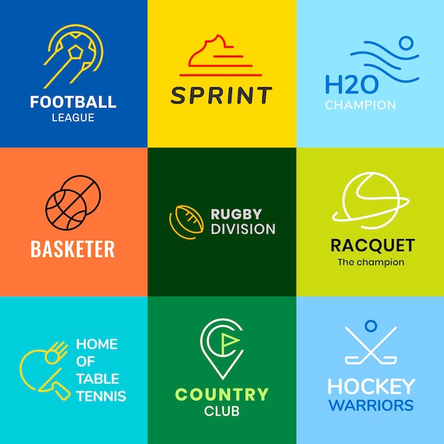 Шаблон логотипа спортивного бизнеса, красочная векторная коллекция современного дизайна