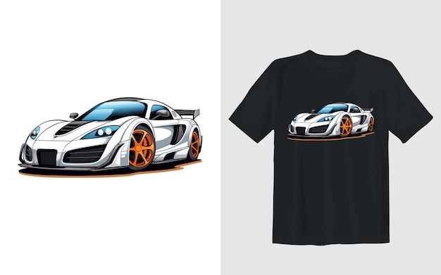 Vettore gratuito illustrazione vettoriale dei cartoni animati per auto sportive design t-shirt per auto sportive