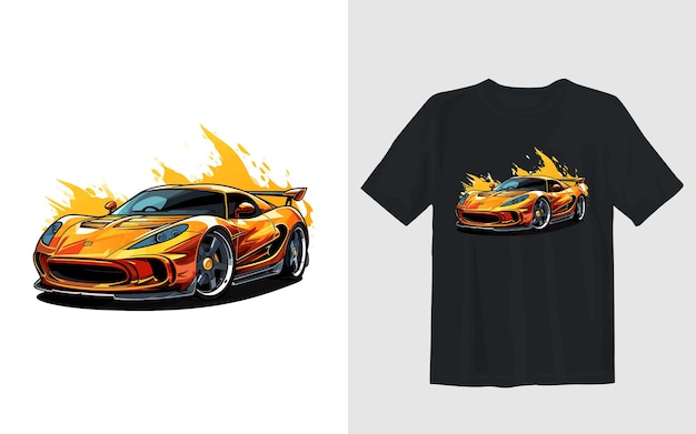 Free vector sports car cartoon vector illustration sports car t shirt design