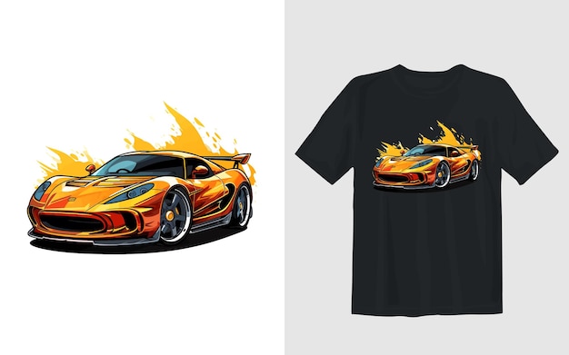 Vettore gratuito illustrazione vettoriale dei cartoni animati per auto sportive design t-shirt per auto sportive