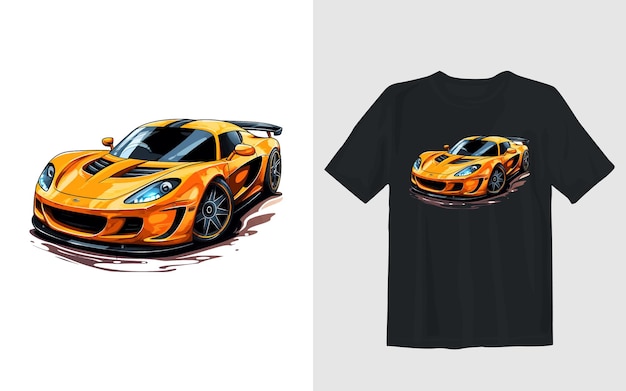 Free vector sports car cartoon vector illustration sports car t shirt design