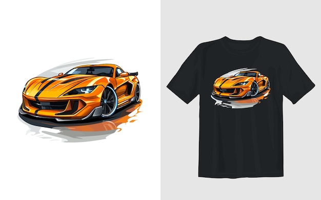 Vettore gratuito illustrazione vettoriale dei cartoni animati per auto sportive design t-shirt per auto sportive