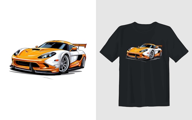 Vettore gratuito illustrazione vettoriale dei cartoni animati per auto sportive design t-shirt per auto sportive