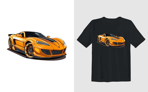 Vettore gratuito illustrazione vettoriale dei cartoni animati per auto sportive design t-shirt per auto sportive