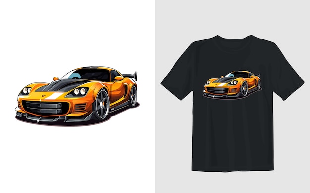 Illustrazione vettoriale dei cartoni animati per auto sportive design t-shirt per auto sportive