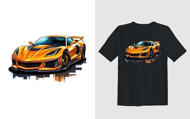 Free vector sports car cartoon vector illustration sports car t shirt design