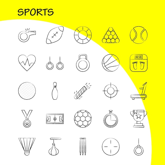 無料ベクター インフォ グラフィック モバイル uxui キットと印刷デザインのスポーツ手描きアイコン セットには重量挙げ重量スポーツ ゲーム野球バット スポーツ eps 10 ベクトルが含まれます