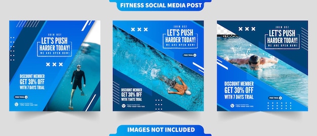 사진 템플릿이 포함된 인스타그램 및 소셜 미디어 포스트 컬렉션을 위한 스포츠 건강 개념 프리미엄 벡터